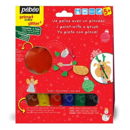 PEINTURES POUR ENFANTS : Kit Gouache à l'eau liquide 'Pébéo - Primacolor' Noël 6x20 ml
