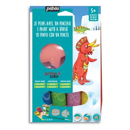 PEINTURES POUR ENFANTS : Kit Gouache liquide Dinosaures 'Pébéo' Je peins avec un pinceau