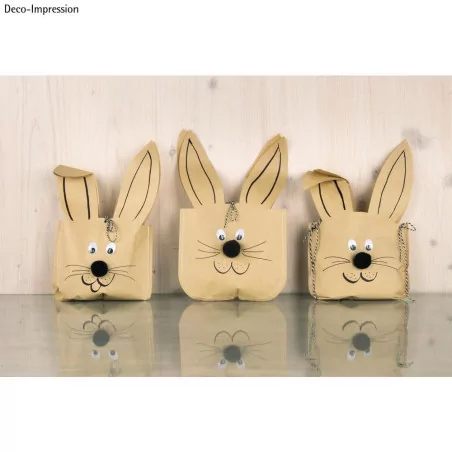 AFFAIRES : Lot de 3 sachets en papier kraft avec accessoires 'Rayher' Lapin de Pâques 17x28 cm