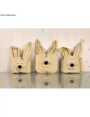AFFAIRES : Lot de 3 sachets en papier kraft avec accessoires 'Rayher' Lapin de Pâques 17x28 cm