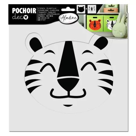 AFFAIRES : Lot de 2 Pochoirs Deco à superposer 28x28 cm 'Aladine' Tête de tigre