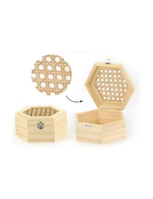 AFFAIRES : Boîte en bois hexagonale avec cannage 'Graine Créative' 16.5x8x14.3 cm