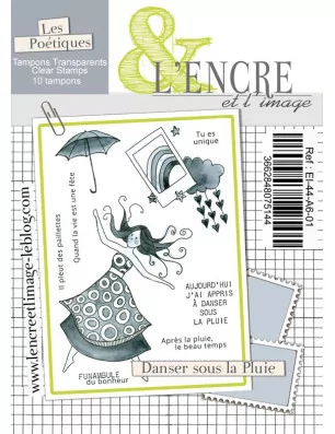 SCRAPBOOKING : 10 Tampons transparents A6 'L'Encre et l'Image - Collection 44: L'Embellie' Danser sous la pluie