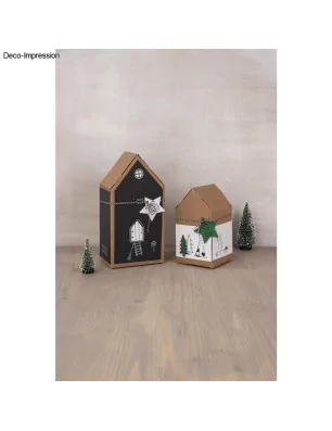 SUPPORTS A DECORER : Lot de 3 boîtes à monter 'Rayher' Maison Kraft 20x10x7.5 cm
