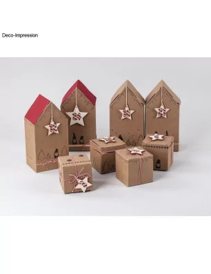 SUPPORTS A DECORER : Lot de 3 boîtes à monter 'Rayher' Maison Kraft 20x10x7.5 cm