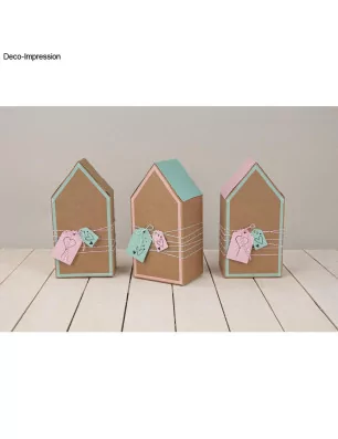 SUPPORTS A DECORER : Lot de 3 boîtes à monter 'Rayher' Maison Kraft 20x10x7.5 cm
