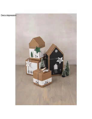 SUPPORTS A DECORER : Lot de 6 boîtes à monter 'Rayher' Kraft 7.5x7.5x7.5 cm