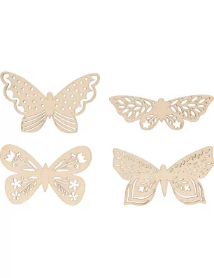 SUPPORTS A DECORER : Lot de 4 Silhouettes en bois 'Artemio - Mariposa' Papillons