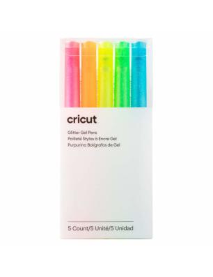 CRICUT : Lot de 5 stylos gel paillettes 'Cricut' Rose fluo/Orange fluo/Jaune vif/Vert fluo/Bleu fluo 0.8 mm