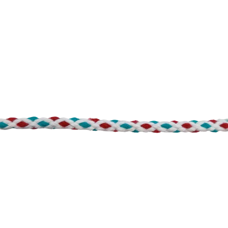 ART DU FIL : Cordon tressé rond '3B Com' Turquoise/Rouge/Blanc 5 mm x 1 m