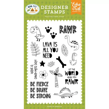 SCRAPBOOKING : 17 Tampons transparents 'Echo Park Paper - Dino-Mite' Be Fierce