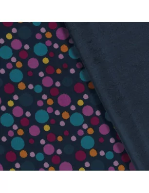 ART DU FIL : Tissu Sweat polaire alpin '3B Com' Imprimé Pois bleu marine 150 cm par 50 cm (à la coupe)