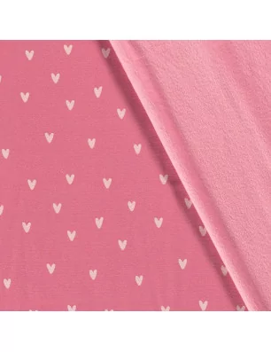 ART DU FIL : Tissu Sweat polaire alpin '3B Com' Imprimé Coeurs rose 150 cm par 50 cm (à la coupe)