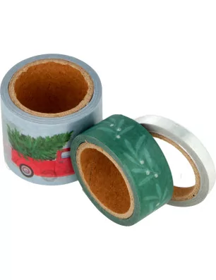 SCRAPBOOKING : 3 rubans adhésifs décoratifs 'Artemio - Christmas Time' Camion 5/15/30 mm x 5 m
