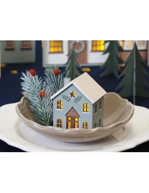 SUPPORTS A DECORER : Maison en bois ajourée 'Artemio' Etoile 2 étages 8.5x7.5x6 cm