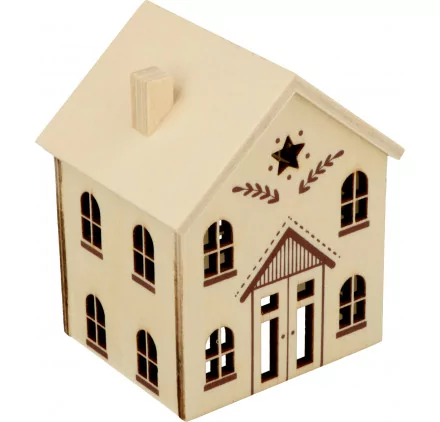 SUPPORTS A DECORER : Maison en bois ajourée 'Artemio' Etoile 2 étages 8.5x7.5x6 cm SUPPORTS A DECORER : Maison en bois ajourée 'Artemio' Etoile 2 étages 8.5x7.5x6 cm