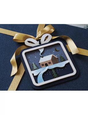 SUPPORTS A DECORER : Silhouette relief en bois à suspendre 'Artemio - Home For Christmas' Maison 13.5x11 cm