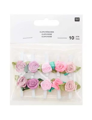SCRAPBOOKING : Lot de 10 pinces à linge en bois 'Rico Design' clips rose couleurs mixtes
