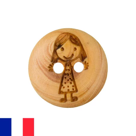 SCRAPBOOKING : Bouton en bois 2 trous '3B Com' Personnage Fillette 15 mm