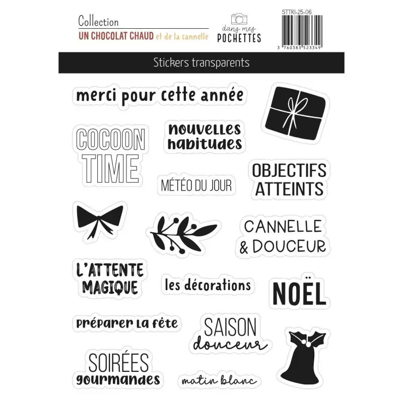 EMBELLISSEMENTS : Autocollants transparents 'Dans mes pochettes - Un chocolat chaud et de la cannelle' EMBELLISSEMENTS : Autocollants transparents 'Dans mes pochettes - Un chocolat chaud et de la cannelle'