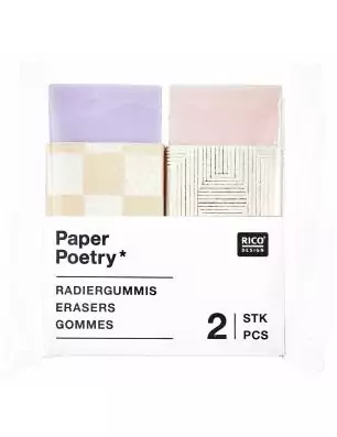 ENFANTS : Lot de 2 Gommes 'Rico Design - Paper Poetry' Rose/Lila 10x18x45 mm